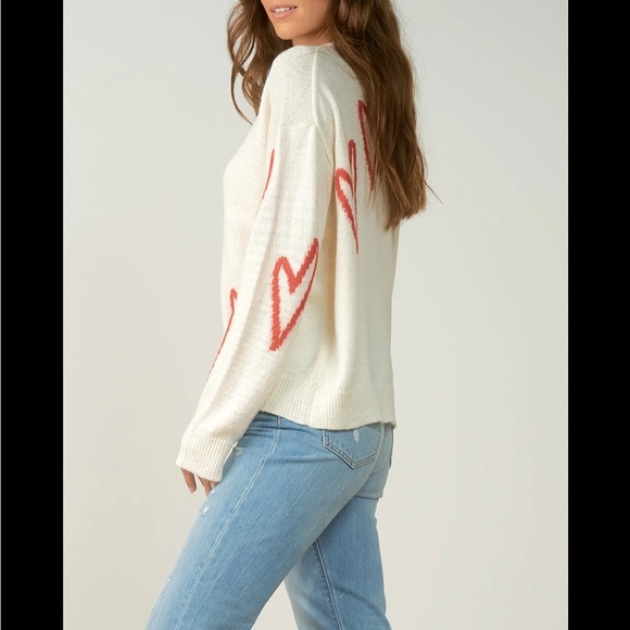 Elan Cozy Soft Crewneck Sweater with Red Heart Accents - Picture 6 of 11